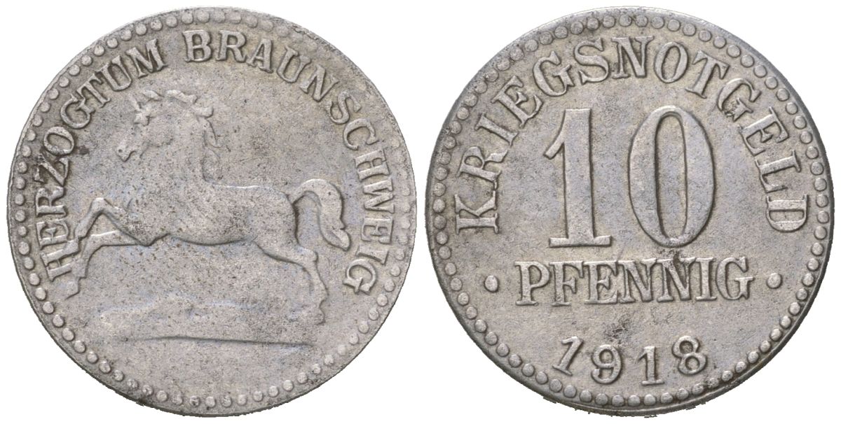 Брауншвейг 10 пфеннигов 1918 Funck 56.2A, Men05 3454.3, Men18 4388.3, Jeger 3a железо 99-859
