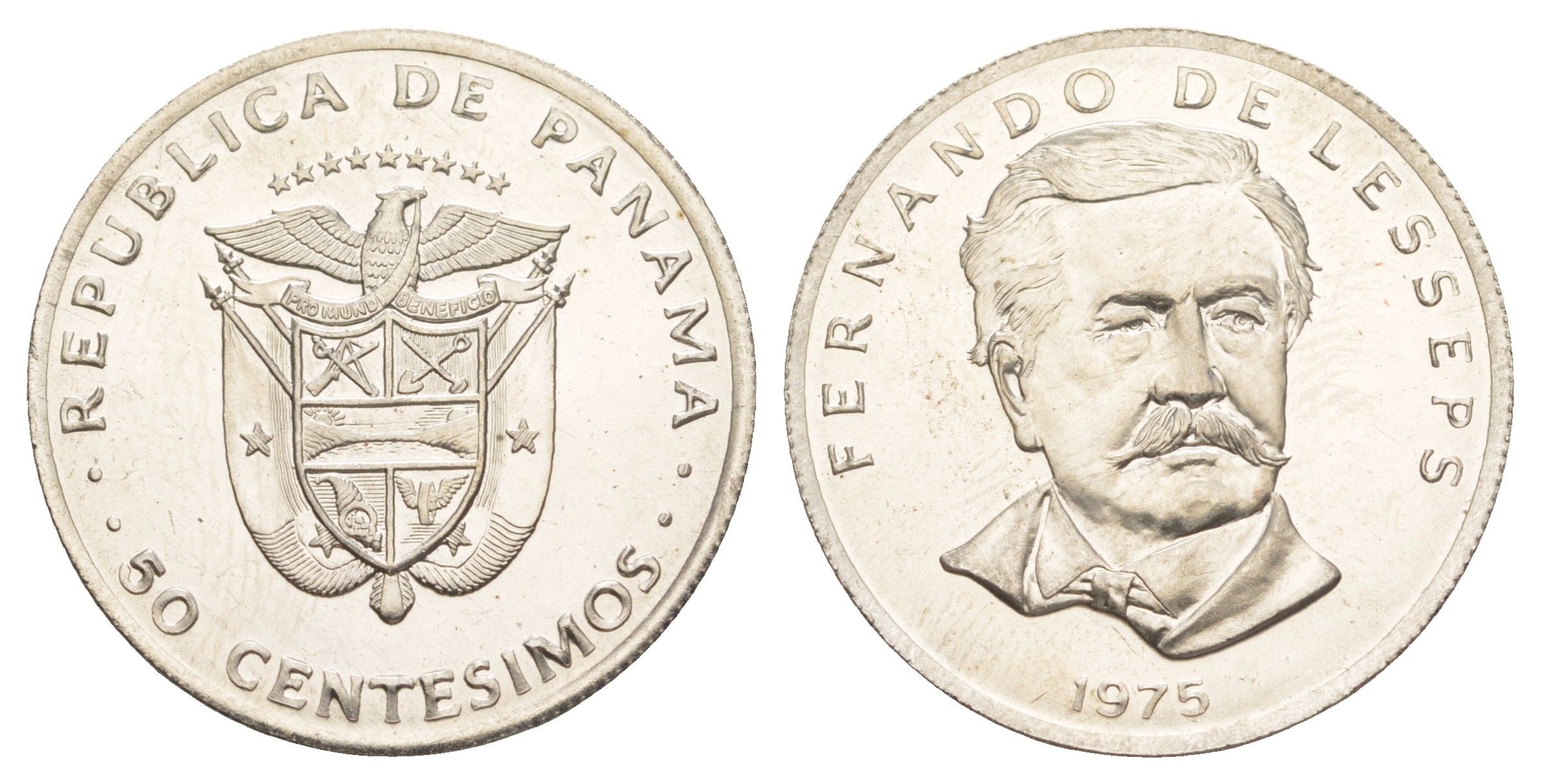 Панама 1/2 бальбоа (50 сентесимо) 1975 тираж 20.000 экземпляров KM 38 медь плакированная медно-никелем BU 4634-1131