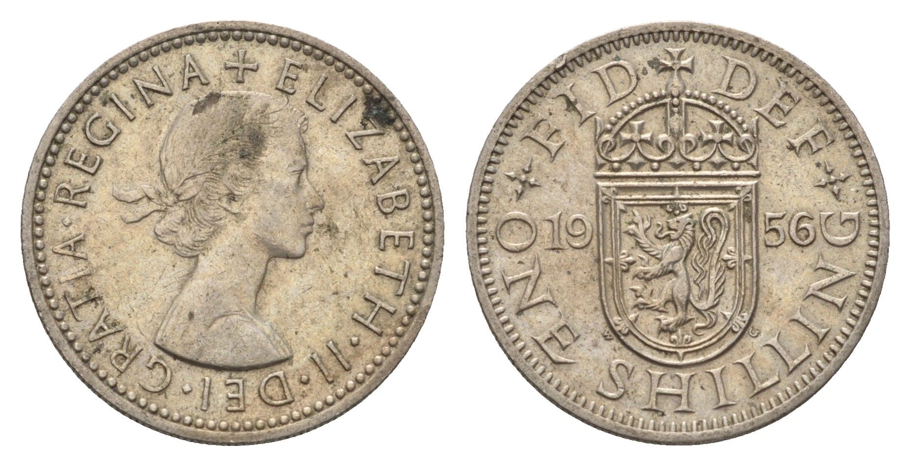 Великобритания 1 шиллинг 1956 Елизавета II (1952-2022), Шотландский герб KM 905, Spink 4148 медно-никель 4699-526