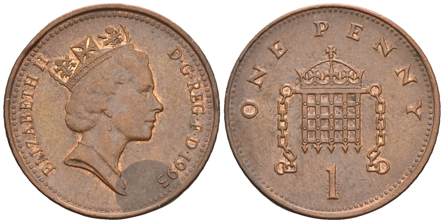 Великобритания 1 пенни 1995 Елизавета II (1952-2022) KM 935a, Spink 4391 (B4) сталь плакированная медью 4609-533