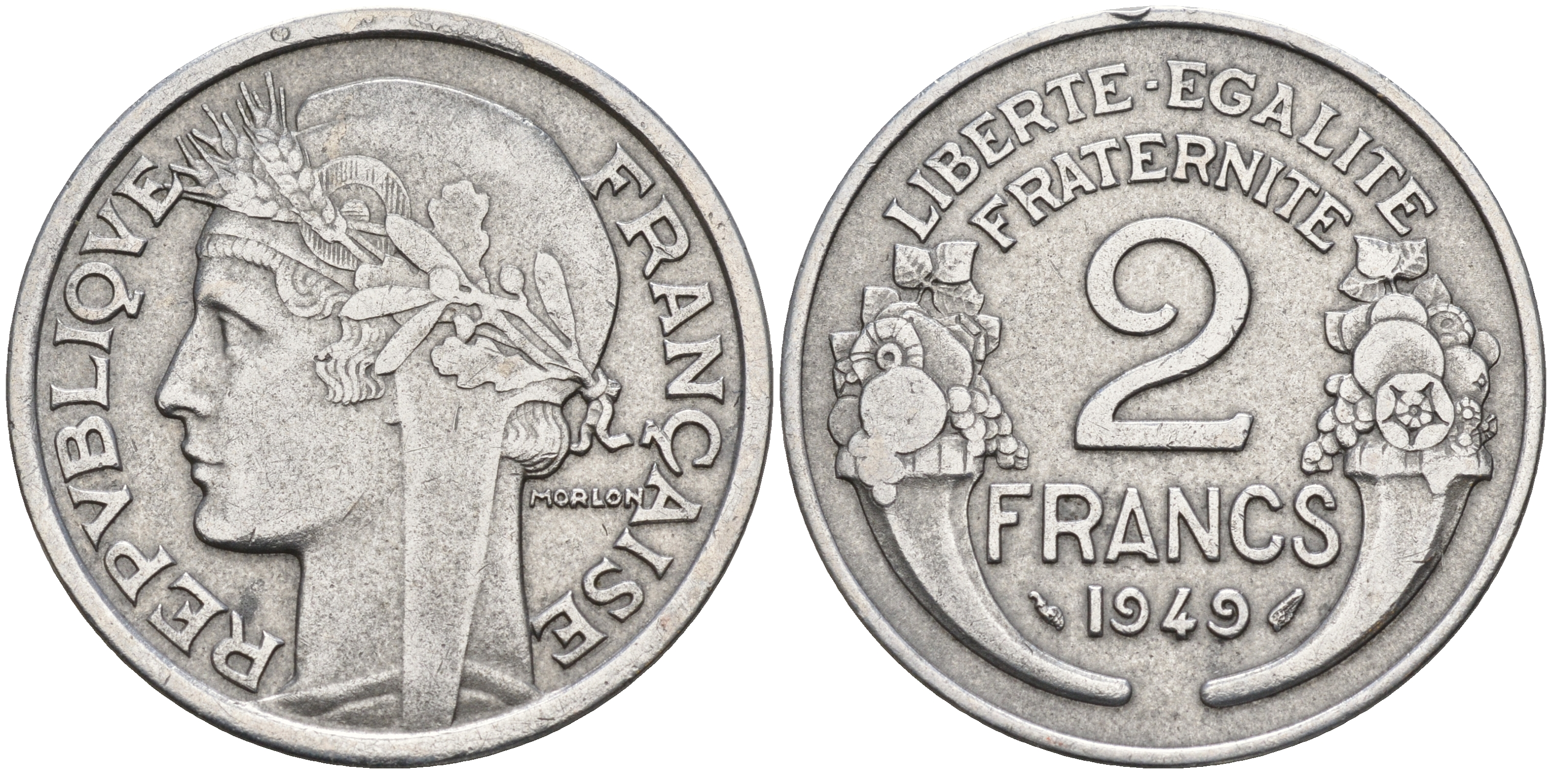 Франция 2 франка 1949  KM 886а.1 алюминий    4153-453