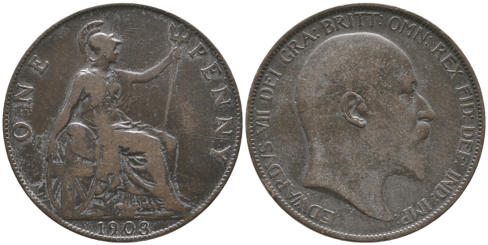 Великобритания 1 пенни 1903 Эдуард VII (1901-1910) KM 794.2, Spink 3990 бронза 32-436