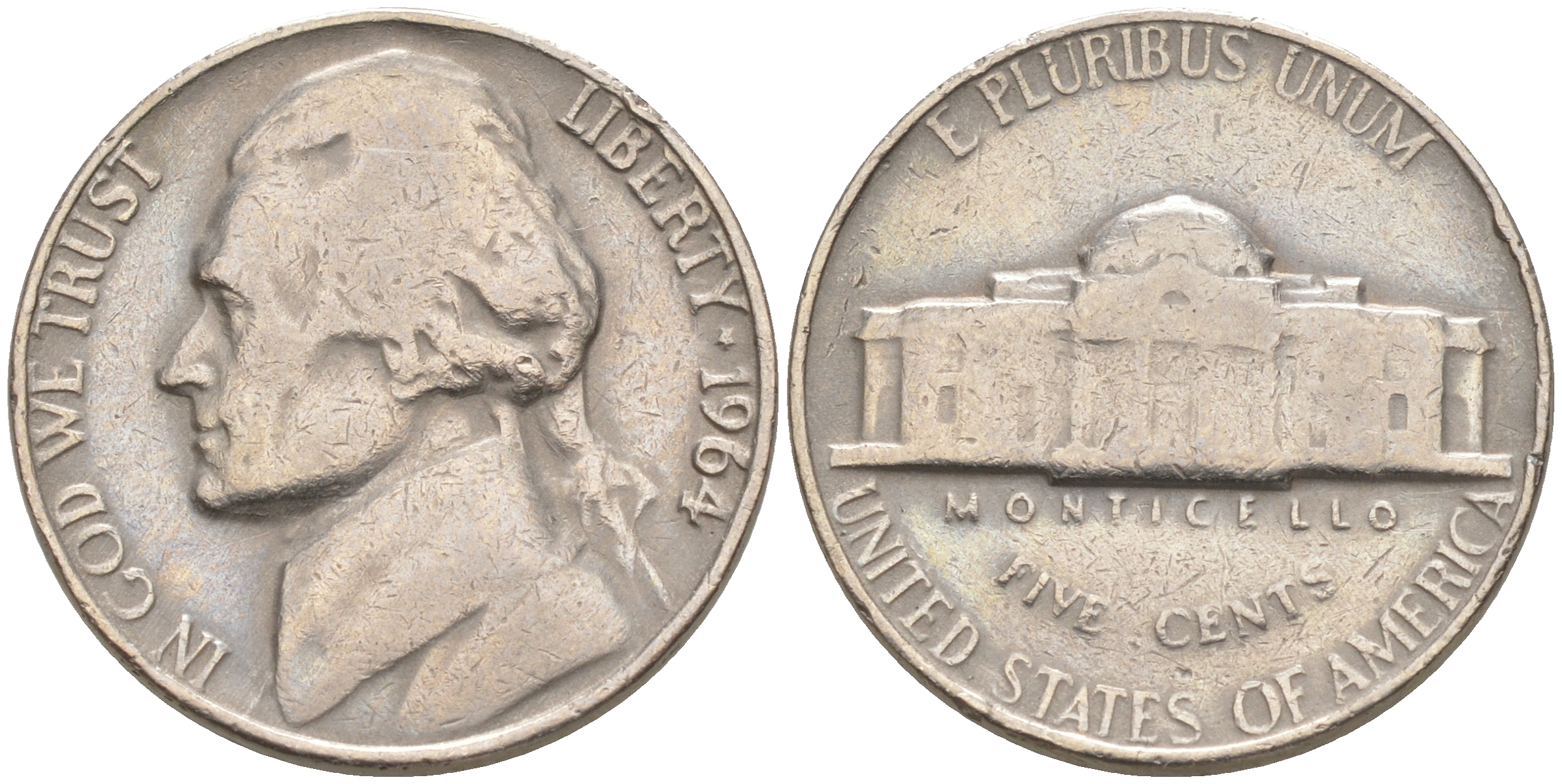 США 5 ЦЕНТОВ 1964 ДЖЕФФЕРСОН KM А132 медно-никель 106-352