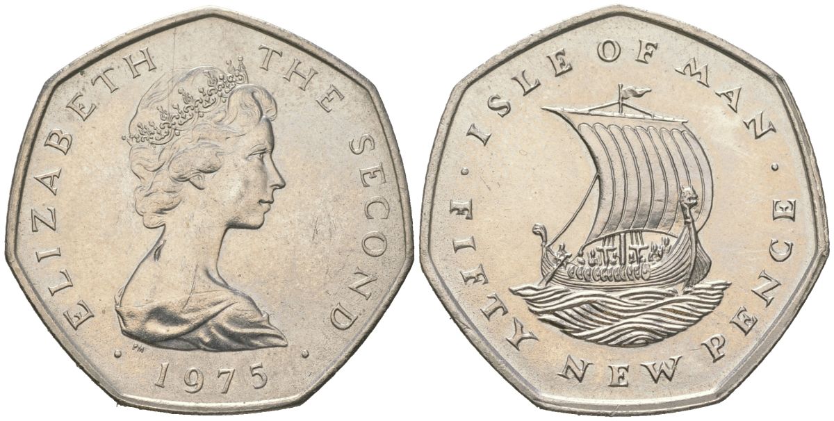 Остров Мэн 50 пенсов 1975 Елизавета II (1952-2022) KM 24 медно-никель UNC 4619-137
