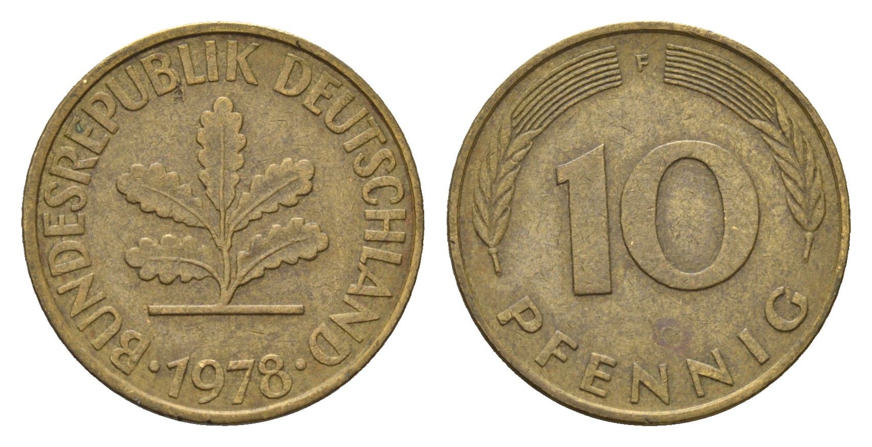 ФРГ 10 пфеннигов 1978 F KM 108, J. 383 сталь плакированная латунью 4684-1211