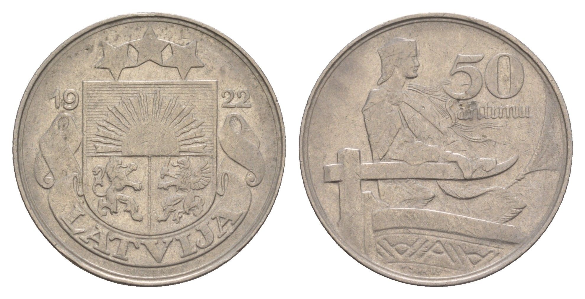 Латвия 50 сантимов 1922 год-тип KM 6 никель 4657-813