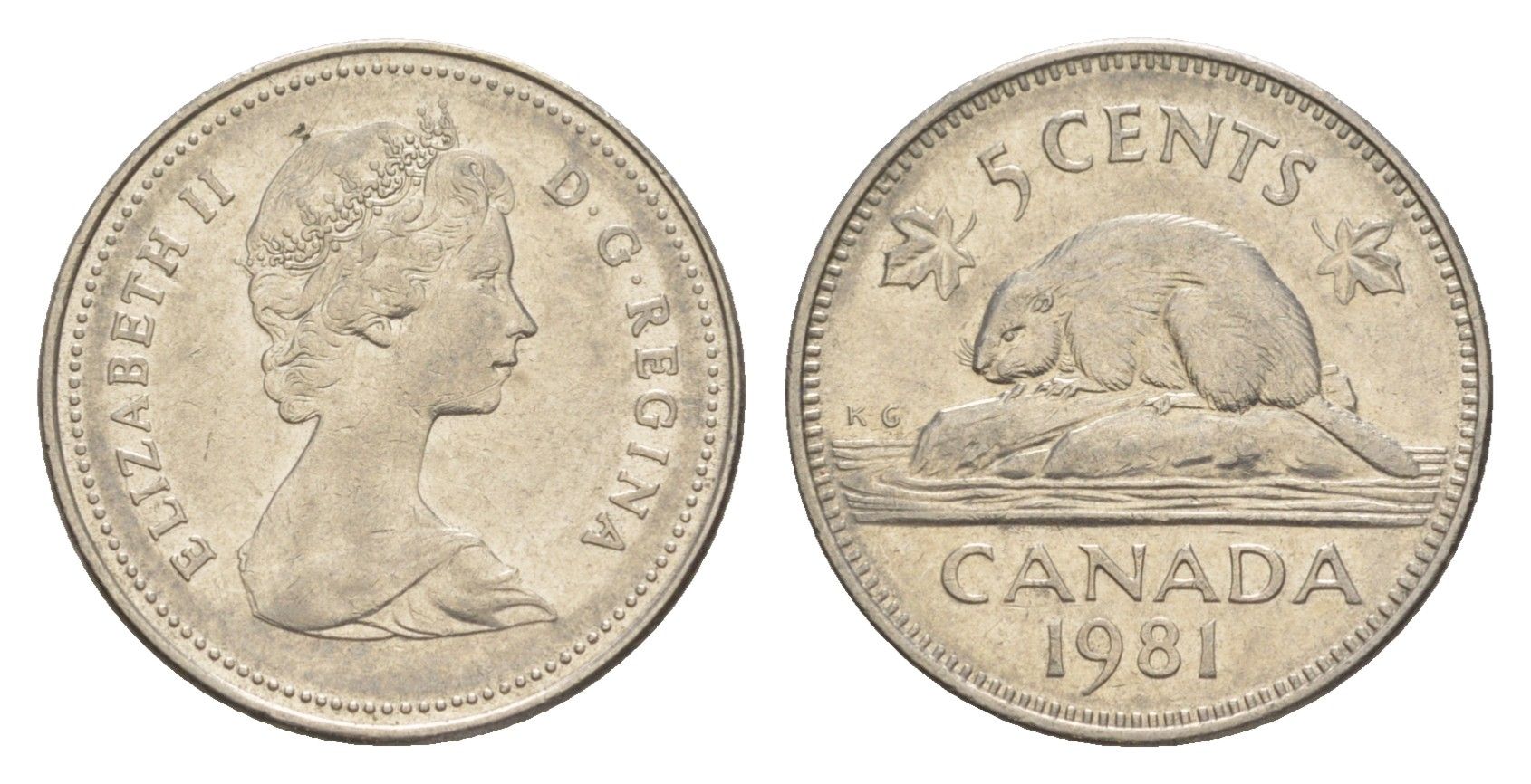 Канада 5 центов 1981 Елизавета II (1952-2022), бобр KM 60.2 никель 4639-514