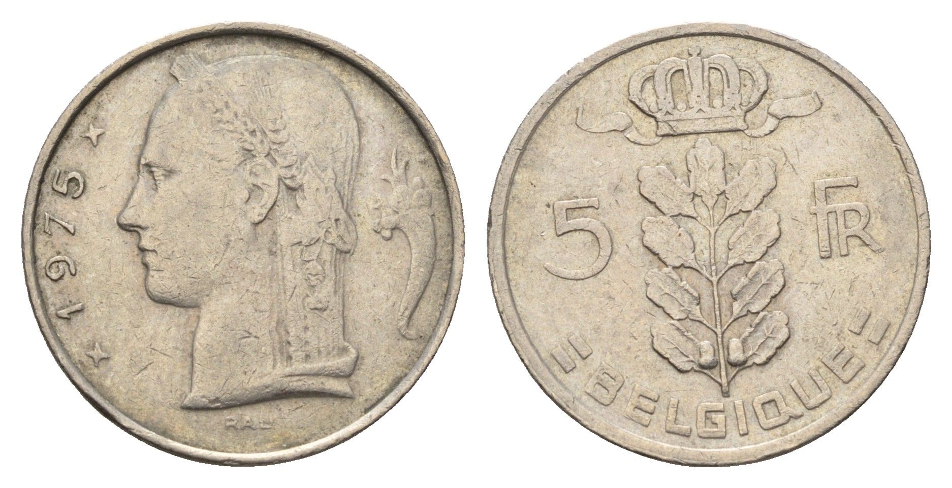 Бельгия 5 франков 1975 Belgie, Бодуэн I (1951-1993) KM 134.1 медно-никель 4629-433