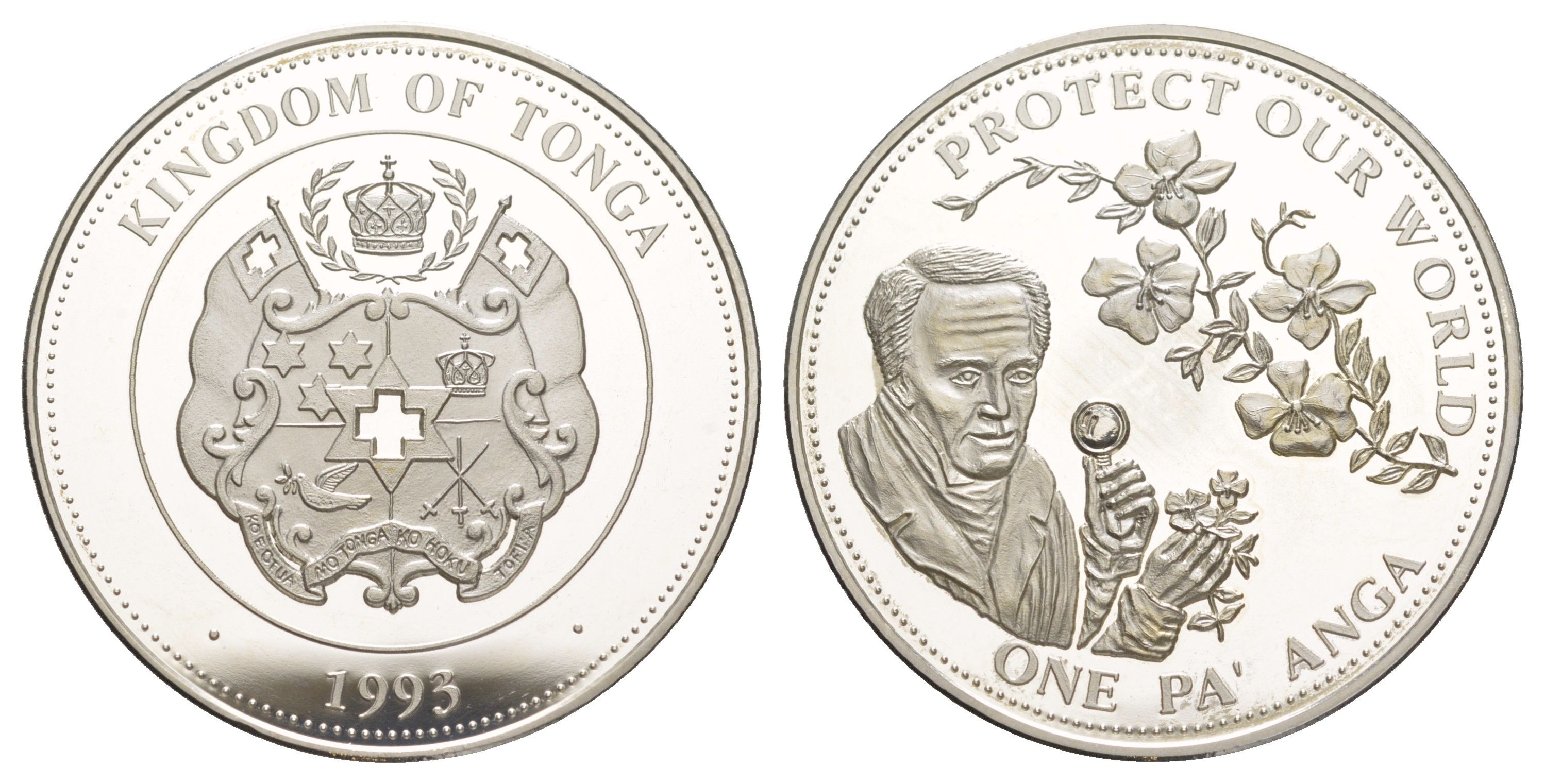 Тонга 1 паанга 1993 Защитите наш мир KM 153 серебро PROOF 1091-4-43