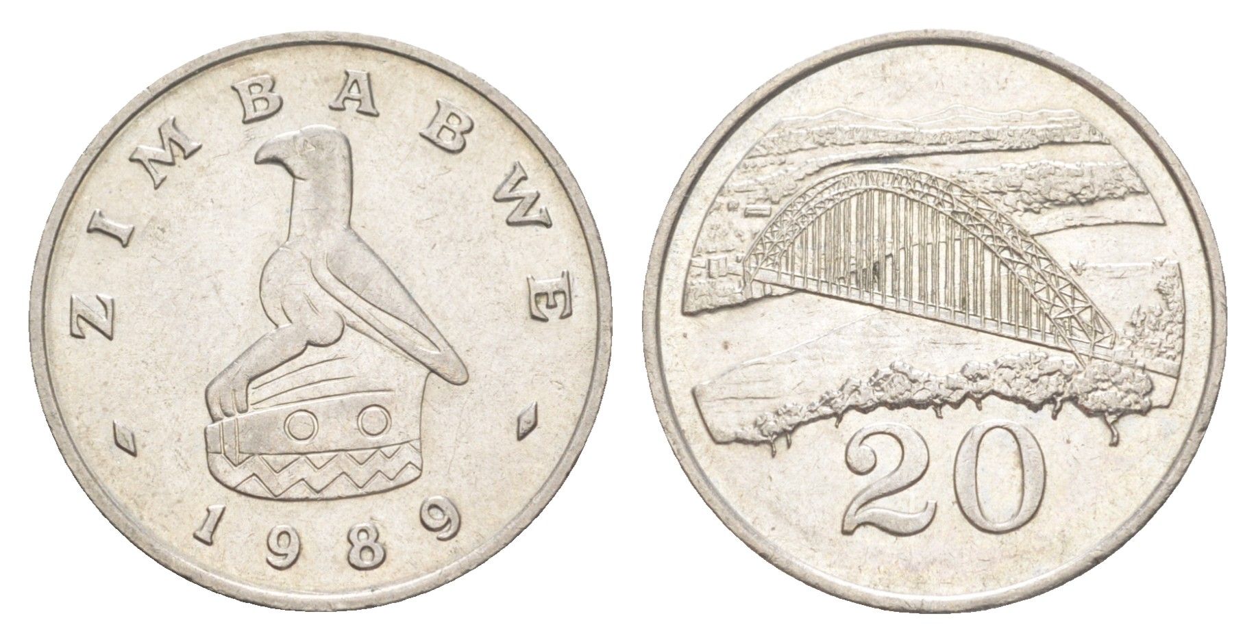 Зимбабве 20 центов 1989 мост Бирченоу KM 4 медно-никель UNC 4654-457