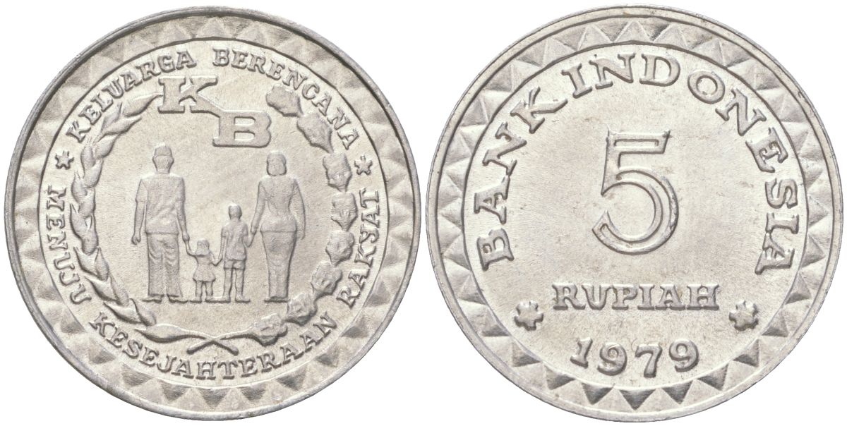 Индонезия 5 рупий 1979 ФАО - Планирование семьи KM 43 алюминий UNC 4143-1224