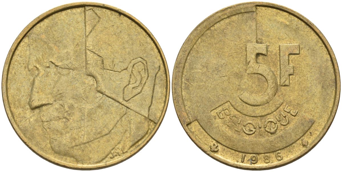 Бельгия 5 франков 1986 Belgique KM 163 алюминиевая бронза 4126-157