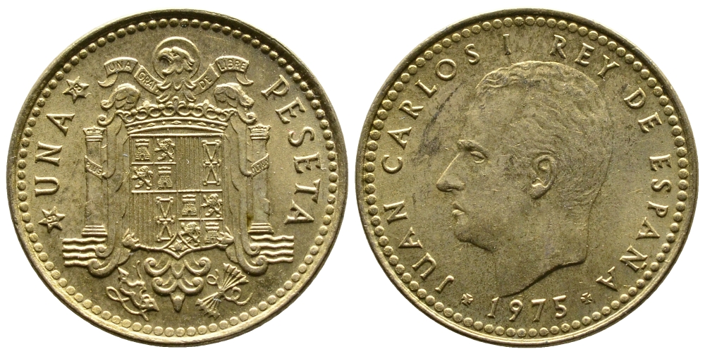 Испания 1 песета 1975 (78) Хуан Карлос I (1975-2014) KM 806 алюминиевая бронза 4110-1426