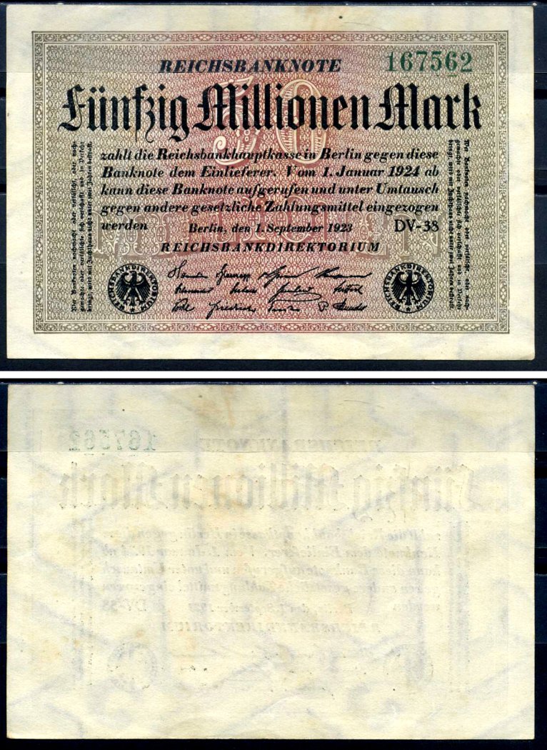 Германия 50000000 марок 1923 1 сентября 1923 Pick 109 b (1) бумага 7552-72-3-1