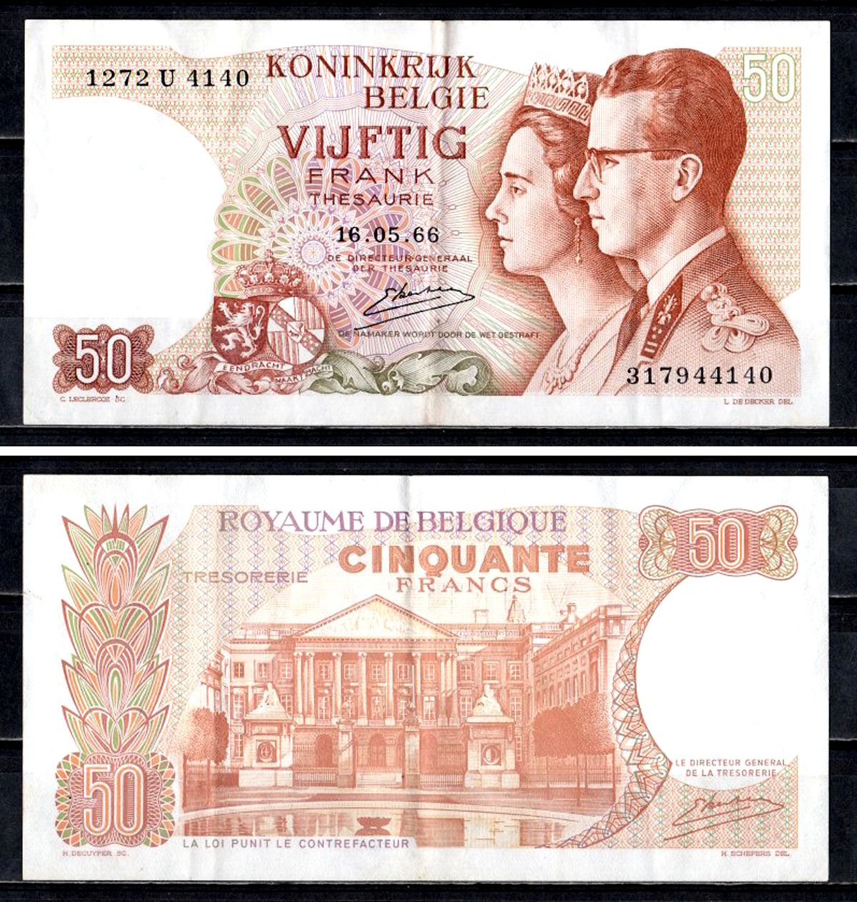 Бельгия 50 франков 1966 Pick 139 (3) бумага 6312-41-1-1