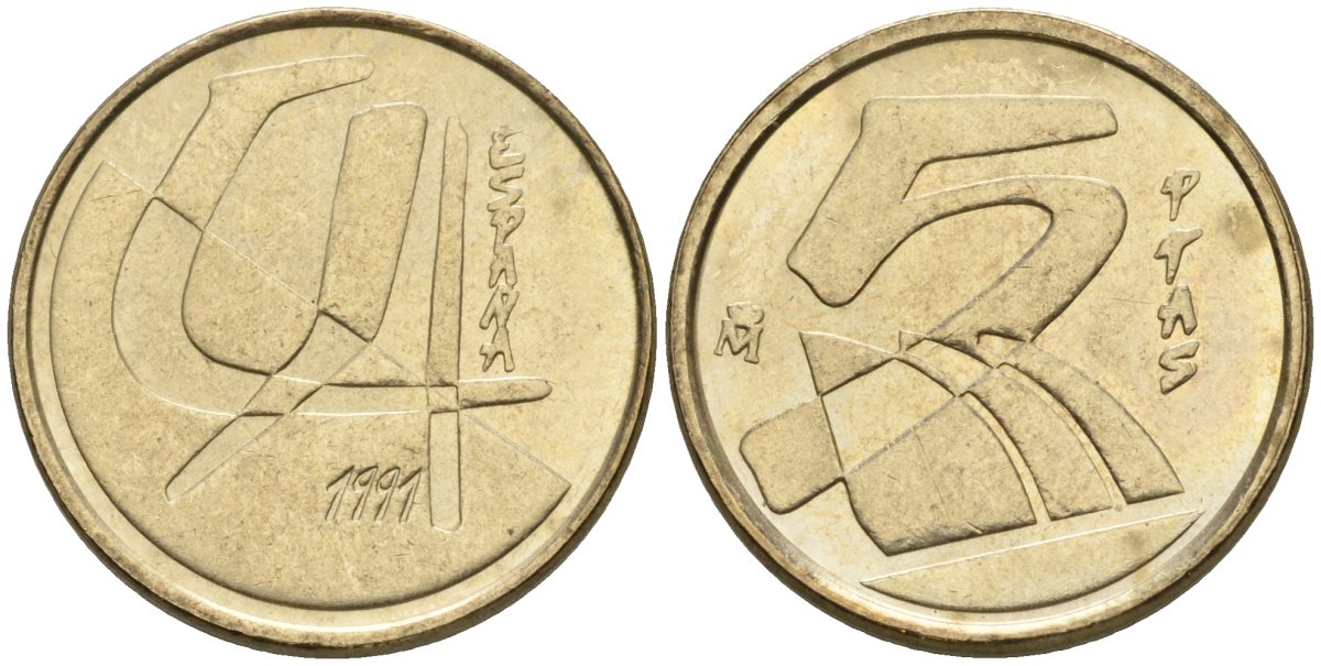 Испания 5 песет 1991 Хуан Карлос I (1975-2014) KM 833 алюминиевая бронза 4602-1069