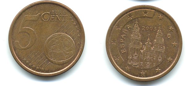 ИСПАНИЯ 5 ЕВРОЦЕНТОВ 2003 KM 1042 сталь плакированная медью 29-1167
