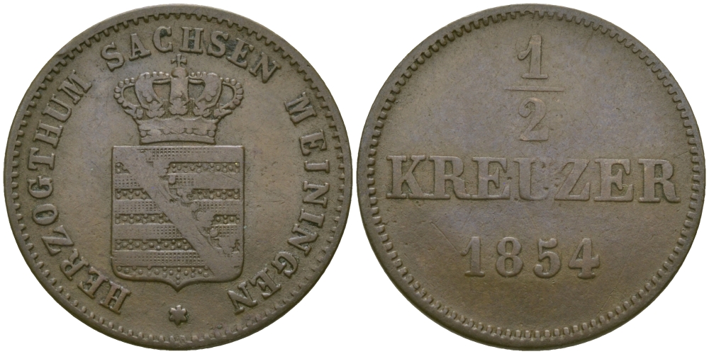 Саксен-Мейнинген 1/2 крейцера 1854 KM 162 медь 99-713