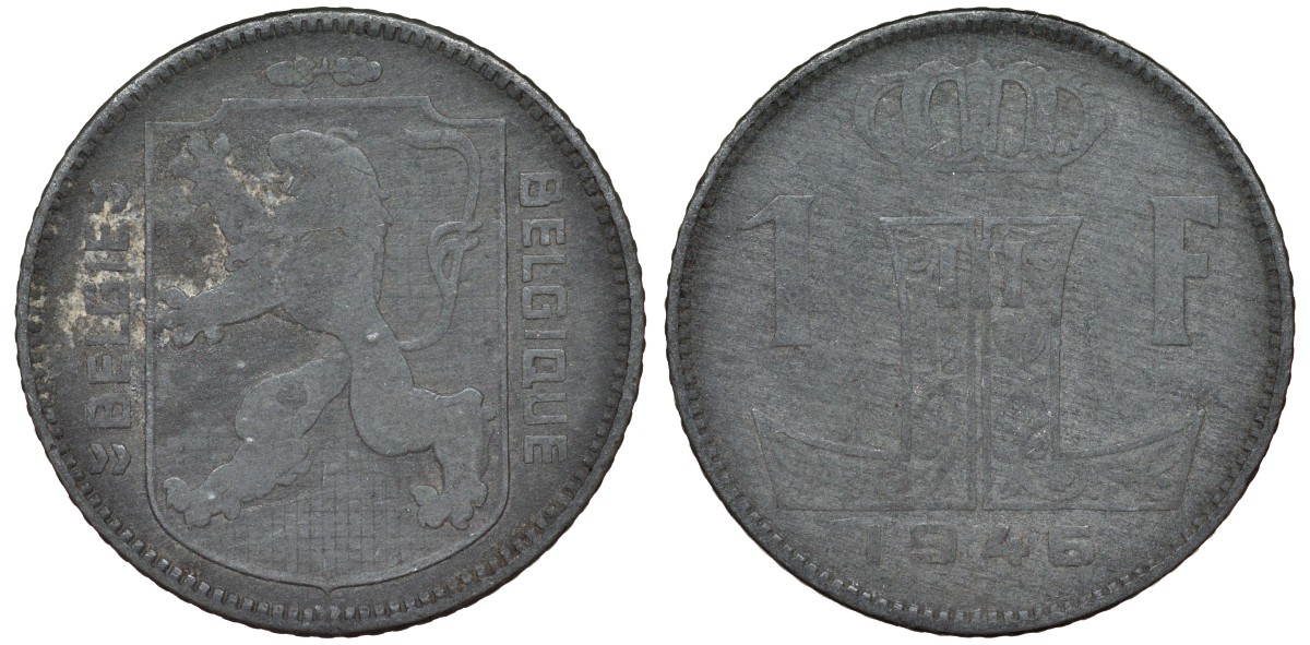 Бельгия 1 франк 1946 Леопольд III, Belgie-Belgique KM 128 цинк 4163-151