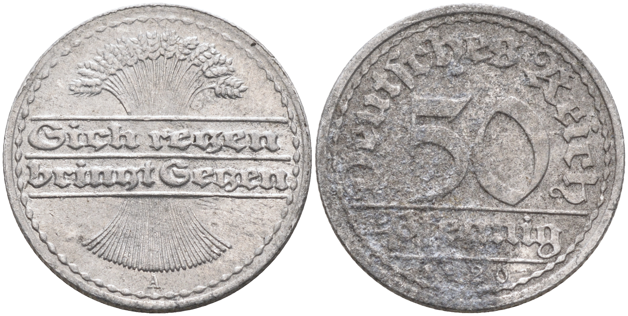 Германия 50 пфеннигов 1920 А KM 27 J.301 алюминий    4589-215