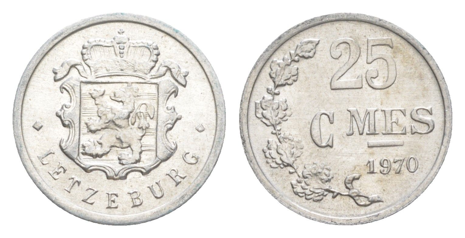 Люксембург 25 сантимов 1970 Герцог Жан (1964-1999) KM 45a алюминий 4643-432