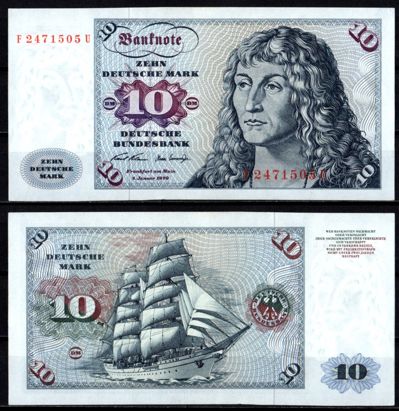 ФРГ 10 марок 1970 Альбрехт Дюрер. Kорабль "Горх Фок" Pick 31 a(1) бумага UNC (пресс) 7204-4-3-2