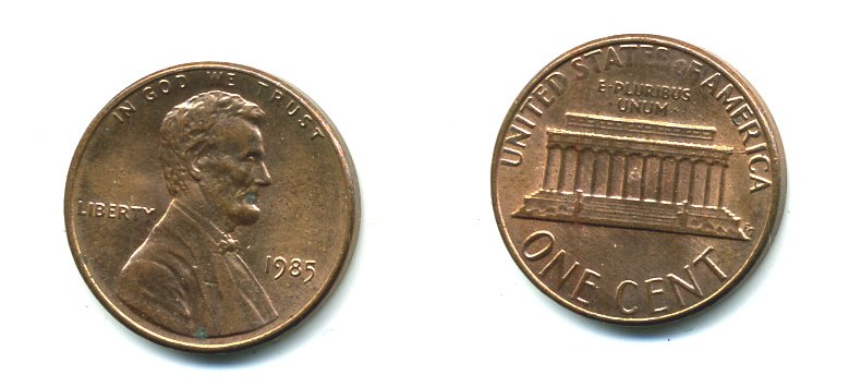 США 1 ЦЕНТ 1985 ЛИНКОЛЬН KM 201b цинк плакированный медью 46-668