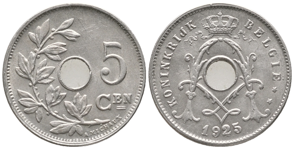 Бельгия 5 сантимов 1925/15 Belgie KM 67 медно-никель 100-1114