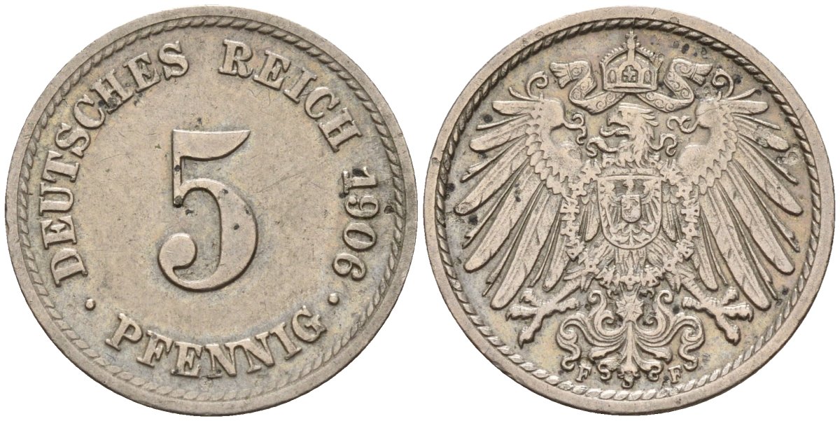 Германия 5 пфеннигов 1906 A KM 11, J. 12 медно-никель 4151-448