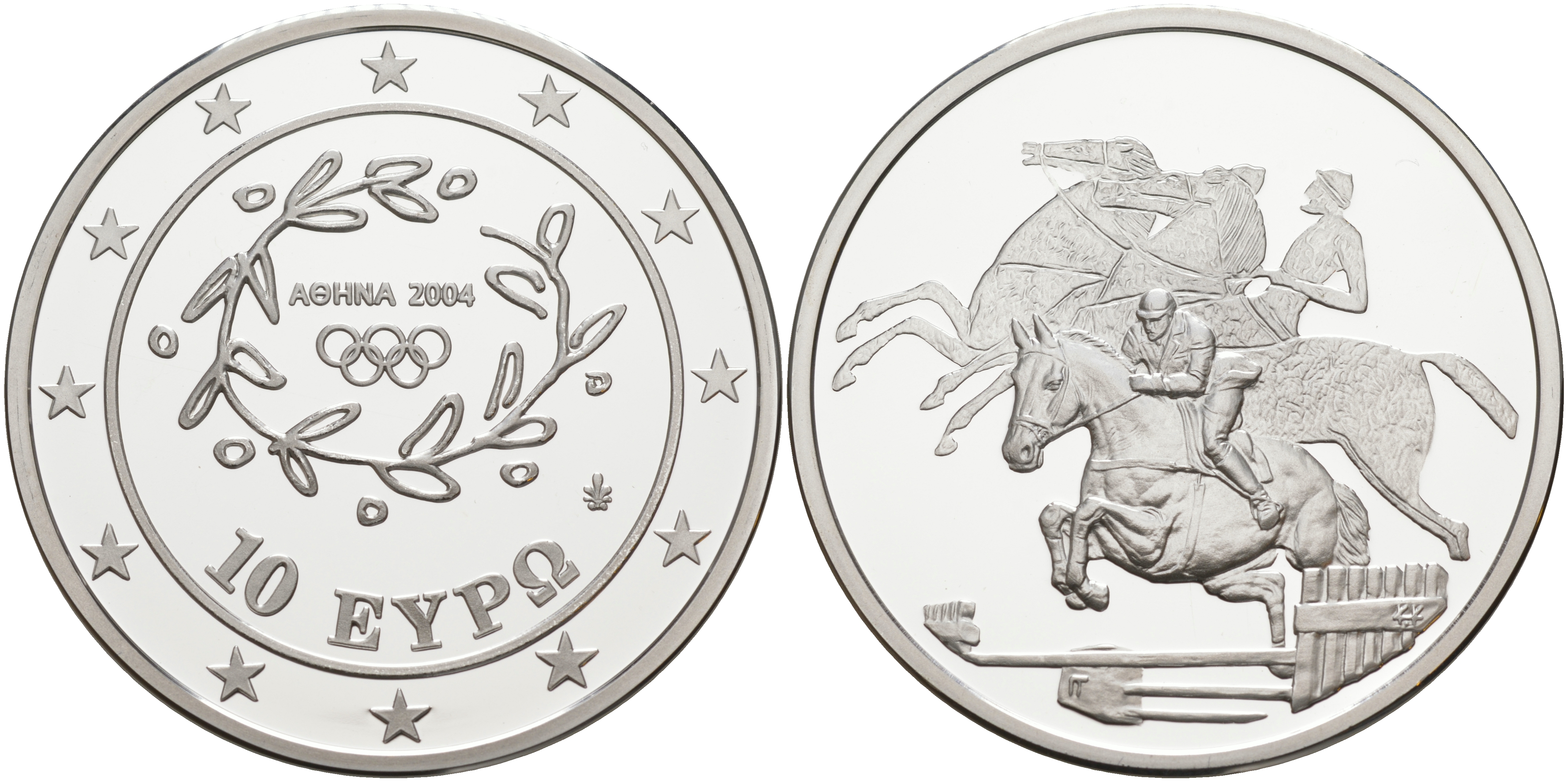 Греция 10 евро 2003 XXVIII летние Олимпийские игры 2004 года в Афинах, конный спорт, конкур KM 197 серебро PROOF 1074-9-31