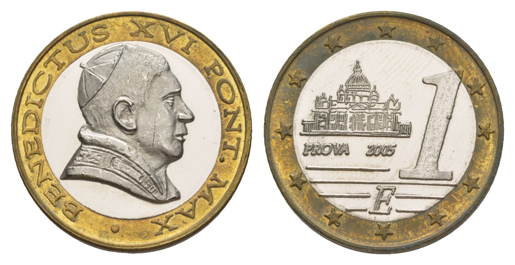 Ватикан "пробные монеты" в 1 евро 2005 Бенедикт XV биметалл UNC 4646-932