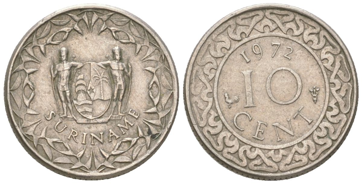 Суринам 10 центов 1972 KM 13 медно-никель 4611-824