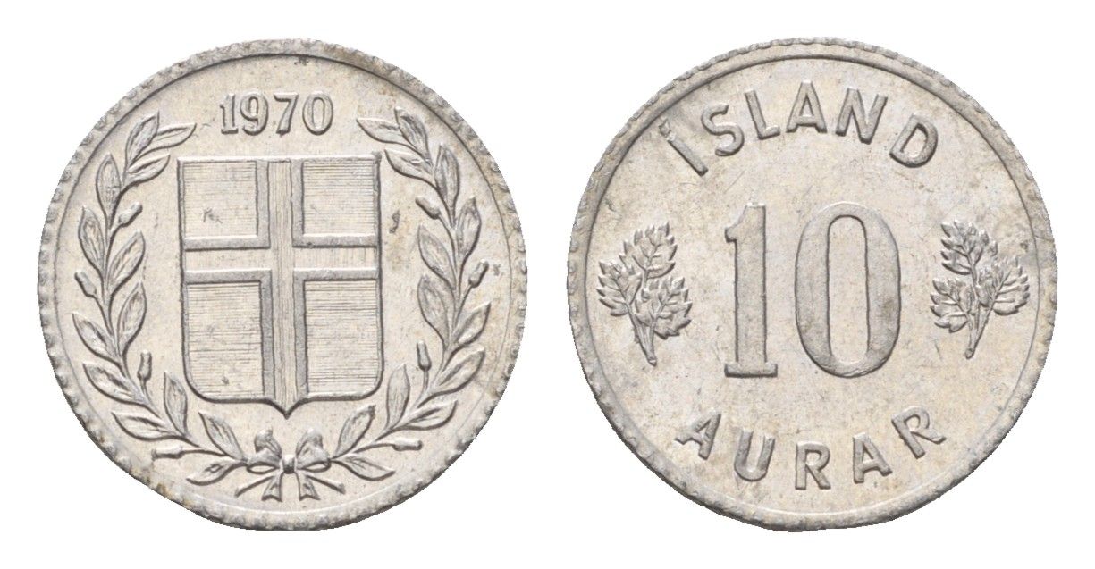 Исландия 10 эйре 1970 KM 10a алюминий UNC 4690-727