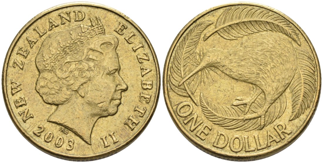 Новая Зеландия 1 доллар 2003 Елизавета II (1952-2022), птица киви  KM 120 алюминиевая бронза 35-1013