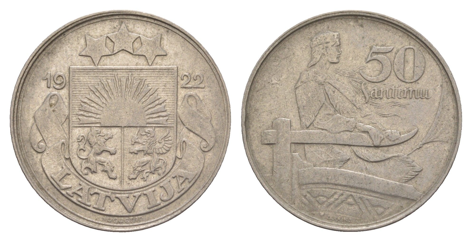 Латвия 50 сантимов 1922 год-тип KM 6 никель 4657-754