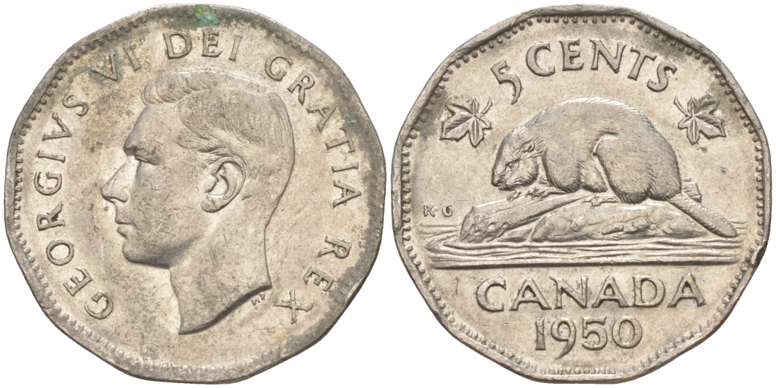 Канада 5 центов 1950 бобр, Георг VI (1937-1952) KM 42 никель 73-1351