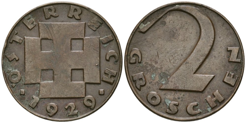 Австрия 2 гроша 1929 KM 2837 бронза 4576-1028
