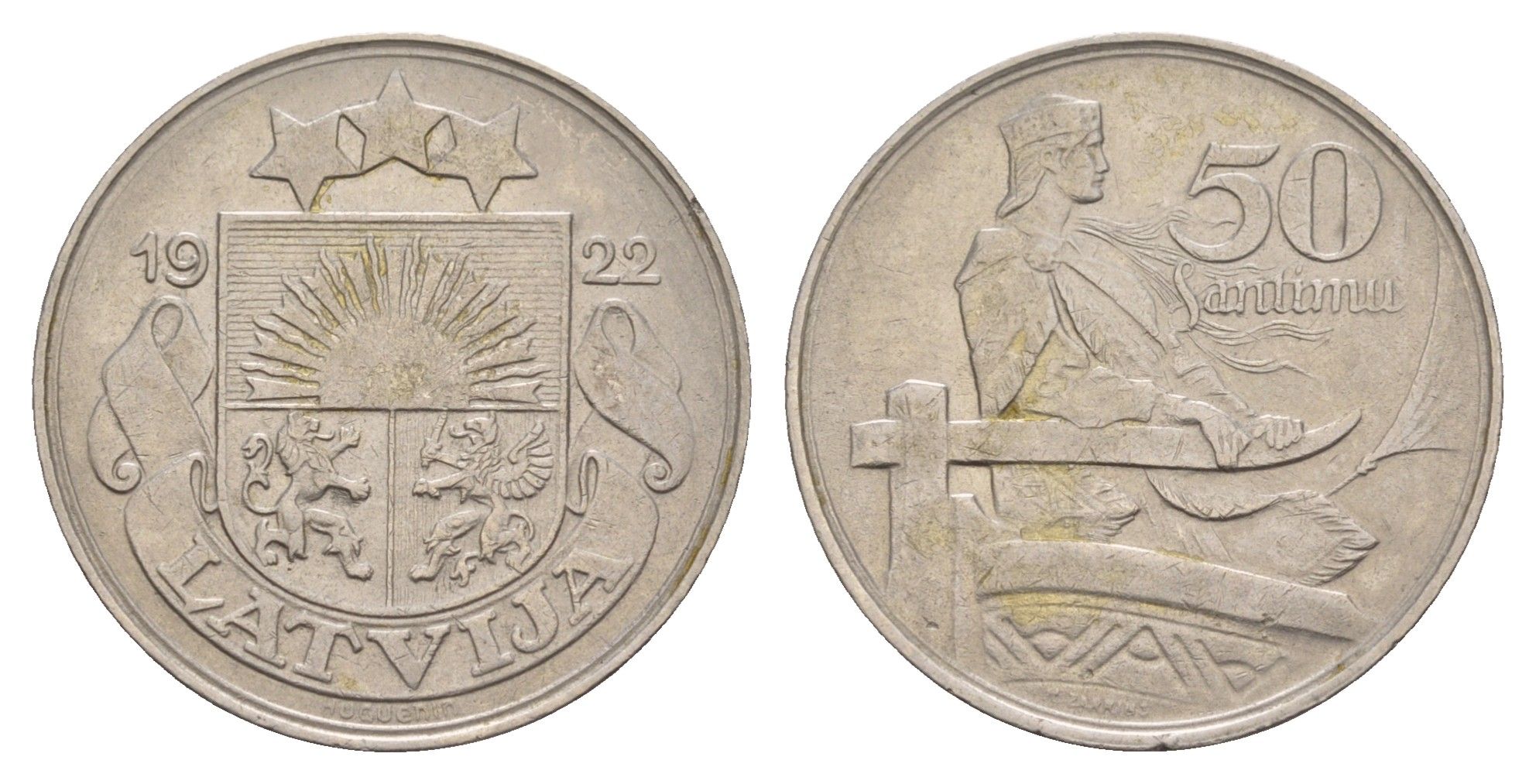Латвия 50 сантимов 1922 год-тип KM 6 никель 4657-747