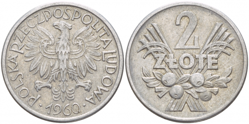 Польша 2 злотых 1960 MW KM 46, Parchimowicz 216c алюминий 4545-336