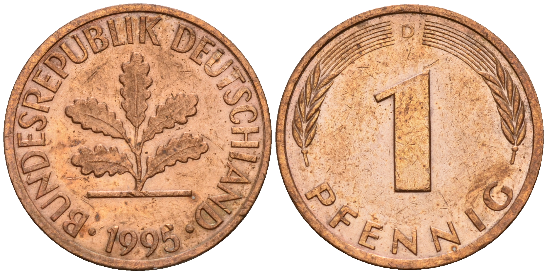 ФРГ 1 пфенниг 1995 D KM 105, J. 380 сталь плакированная медью    4598-716