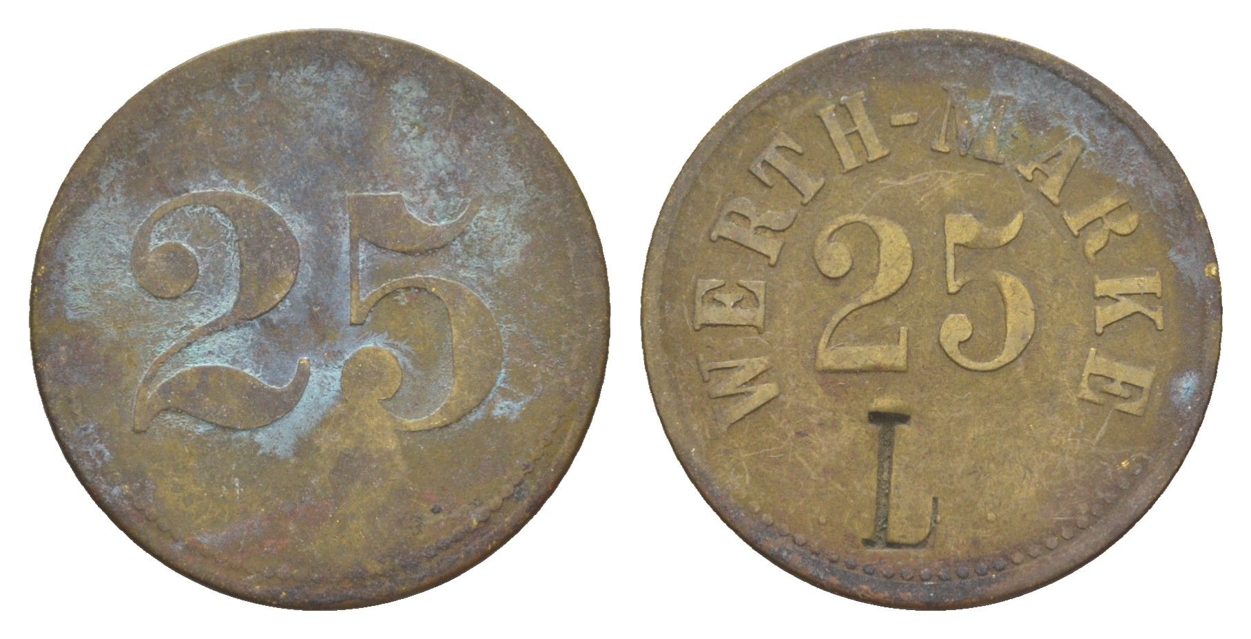 Германия игровой жетон 25 пфеннигов ND с отметкой L латунь 4613-661