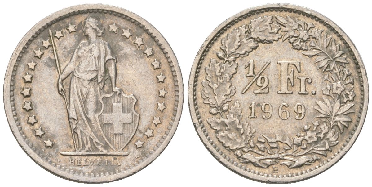 Швейцария 1/2 франка 1969 B KM 23a медно-никель 4549-1244