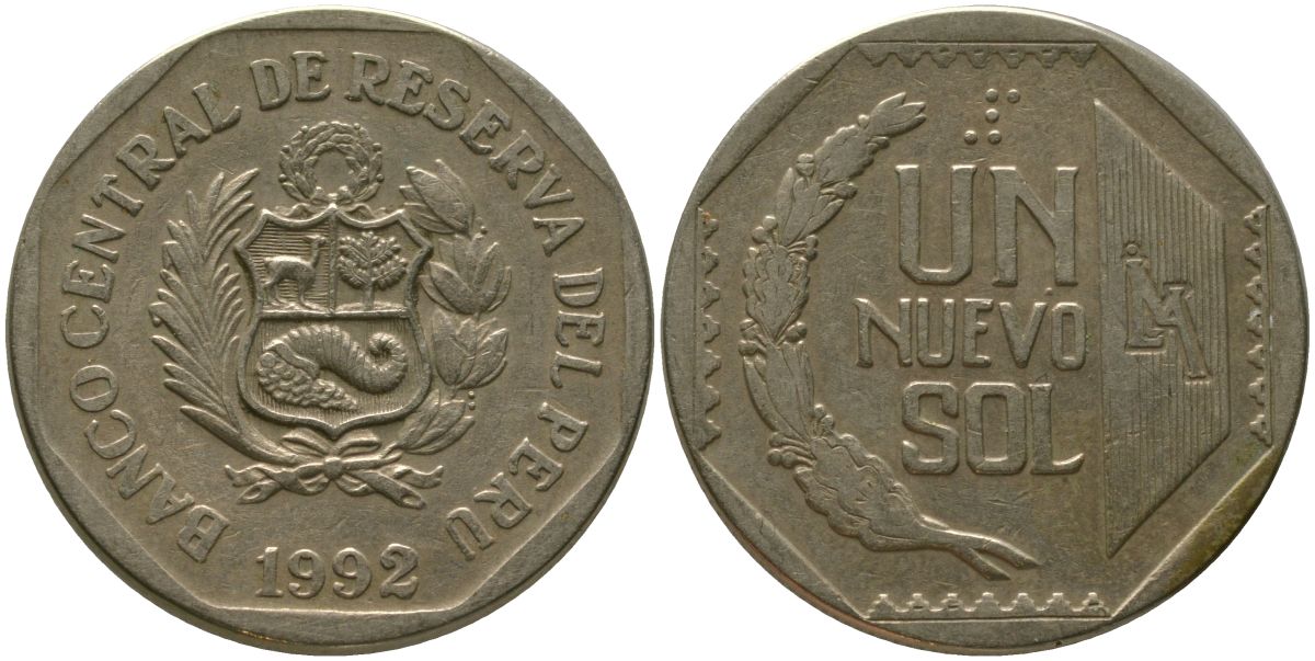 Перу 1 соль 1992 LIMA KM 308.1, Schon 107 медь цинк никель 4543-313