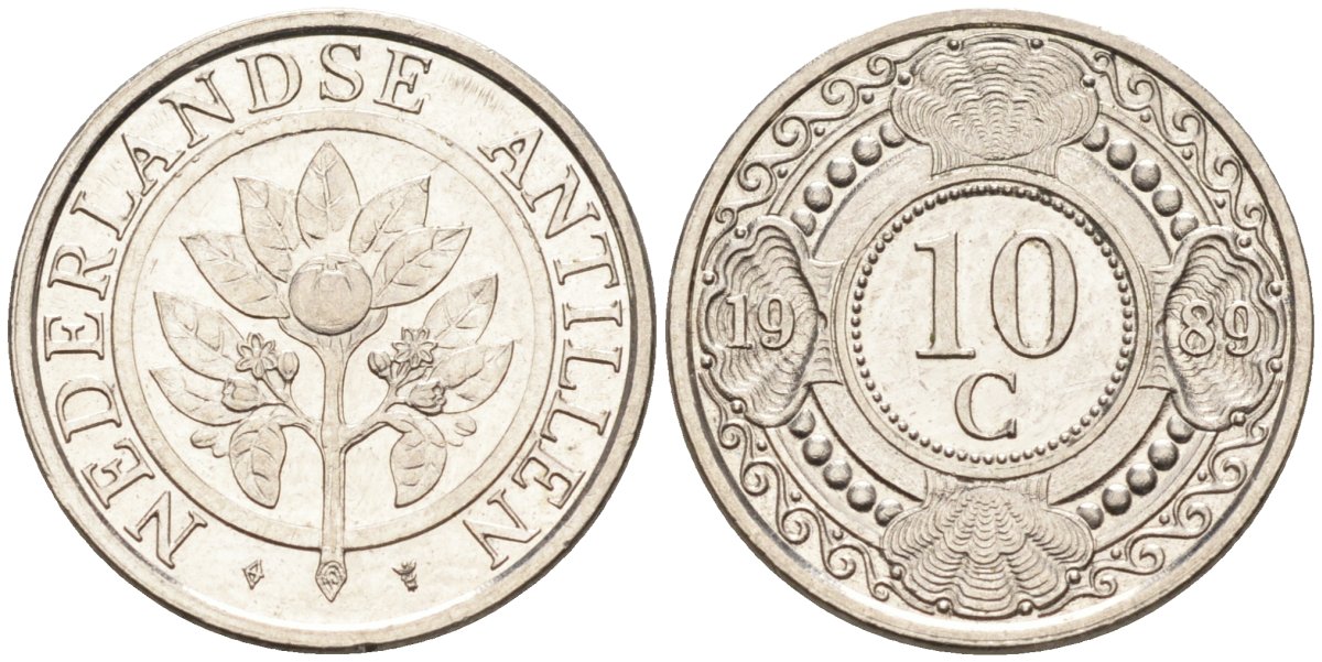 Нидерландские Антилы 10 центов 1989 Беатрикс (1980-2013) KM 34 никелированная сталь 4379-919