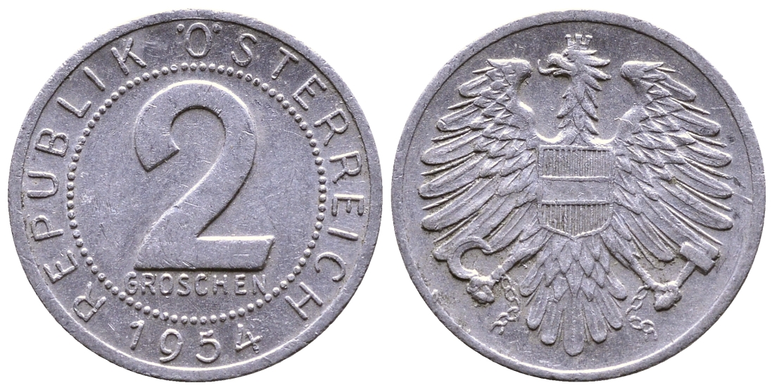 АВСТРИЯ 2 ГРОША 1954 КМ 2876 алюминий 35-123