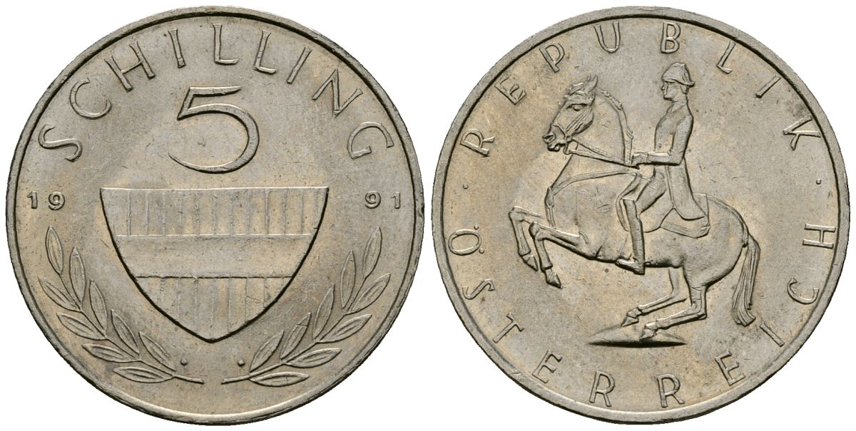 Австрия 5 шиллингов 1991 KM 2889a медно-никель 4167-916