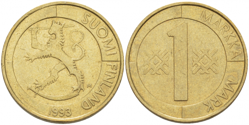 ФИНЛЯНДИЯ 1 МАРКА 1993 M KM 76 алюминиевая бронза 113-1155