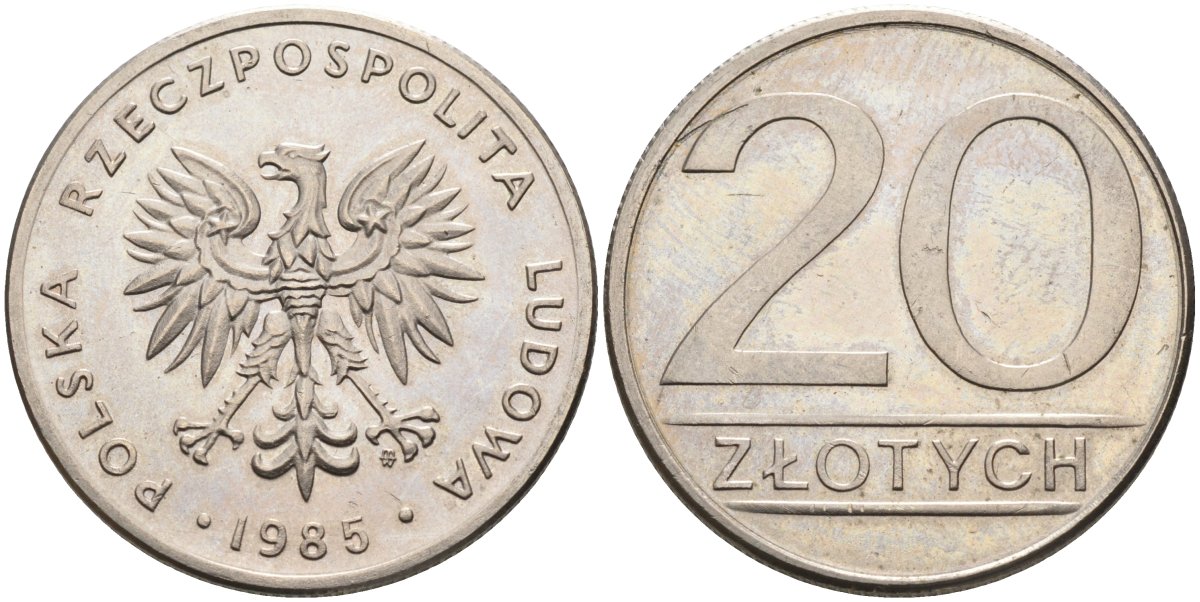 Польша 20 злотых 1985 MW, Народная Республика KM 153.1, Parchimowicz 254b медно-никель 4573-1224