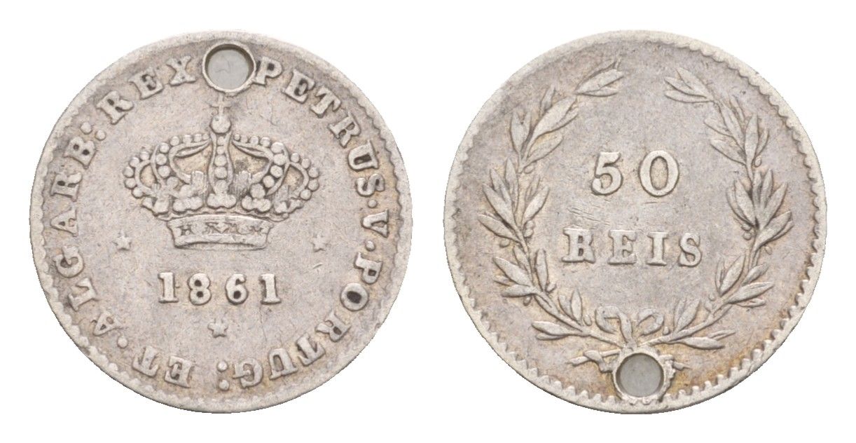 Португалия 50 реалов 1861 Педру V (1853-1861) KM 493 серебро 4651-1152