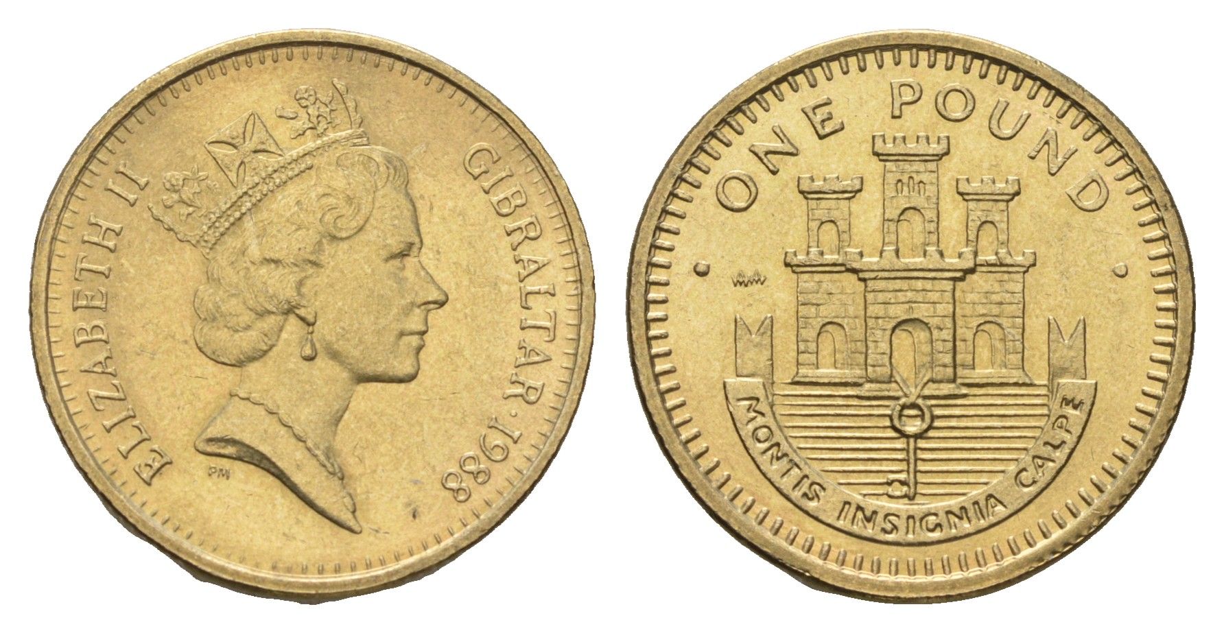 Гибралтар 1 фунт 1988 KM 18 никель латунь 4666-341